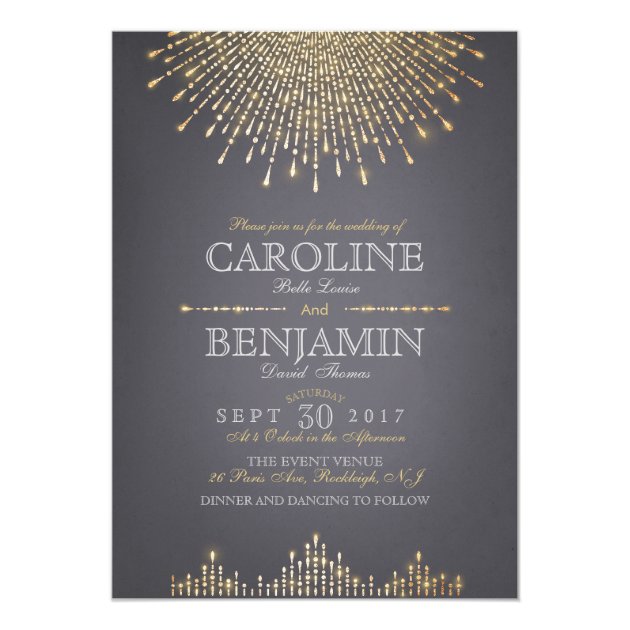Glam Gold Glitter Art Deco Vintage Wedding Invitation