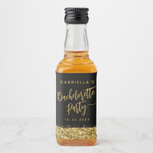 Glam Gold Glitter Bachelorette Party Bride Name Liquor Bottle Label