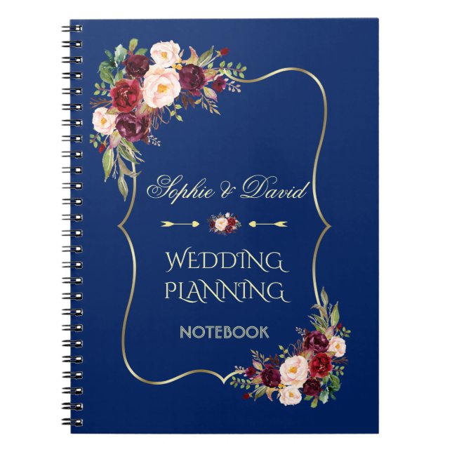 Glam Gold Glitter Blush Floral Wedding Planner Notebook (Front)