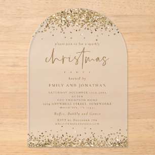 Glam Gold Glitter Borders Christmas Party Acrylic Invitations