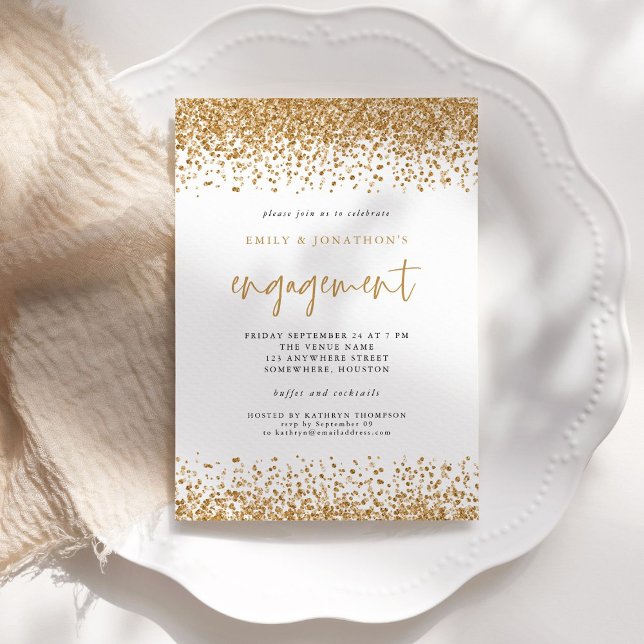 Glam Gold Glitter Borders Printable Engagement Invitation (Creator Uploaded)