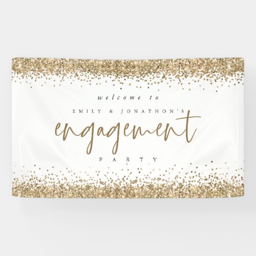 Glam Gold Glitter Borders Welcome Engagement Party Banner