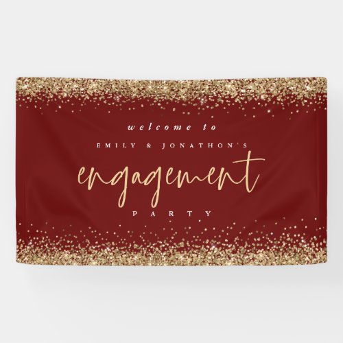 Glam Gold Glitter Burgundy Welcome Engagement Banner