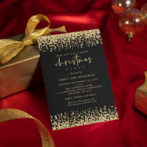 Glam Gold Glitter Christmas Party Black Invitation