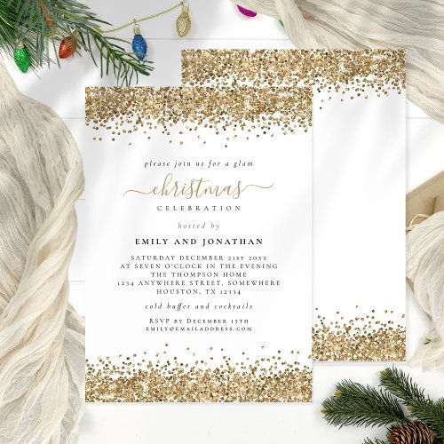 Glam Gold Glitter Christmas Party Invitation