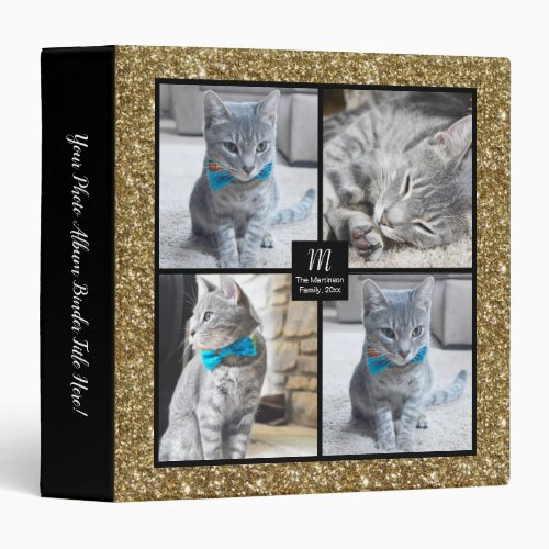 Glam Gold Glitter Collage Personalized Photo Album 3 Ring Binder