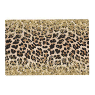 Glam Gold Glitter Cream Leopard Glitter Placemat