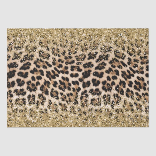 Glam Gold Glitter Cream Leopard Glitter Tissue Paper (Front)