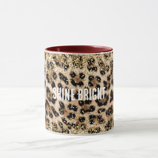 Glam Gold Glitter Cream Leopard Print Mug (Center)