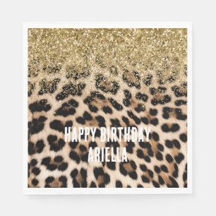 Glam Gold Glitter Cream Leopard Print Napkins
