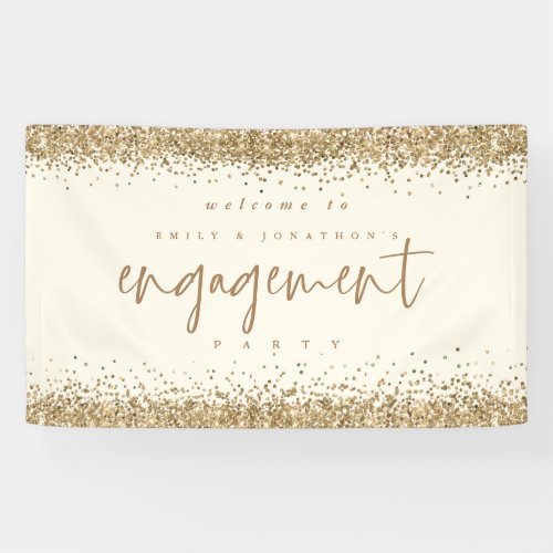 Glam Gold Glitter Cream Welcome Engagement Party Banner