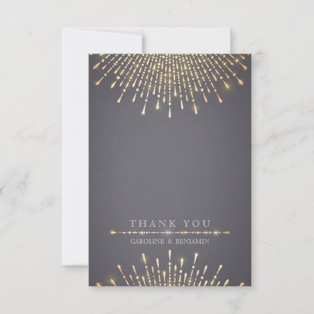 Glam gold glitter deco vintage wedding thank you card (Front)