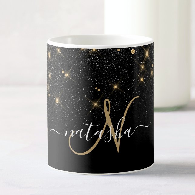 Glam Gold Glitter Diamond Sparkle Elegant Monogram Coffee Mug (Creator Uploaded)