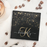 Glam Gold Glitter Diamond Sparkle Elegant Monogram Glass Coaster<br><div class="desc">Create your own personalized black and gold diamond sparkle glass coaster with your custom monogram and name.</div>