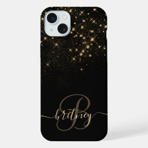 Glam Gold Glitter Diamond Sparkle Elegant Monogram iPhone 15 Plus Case