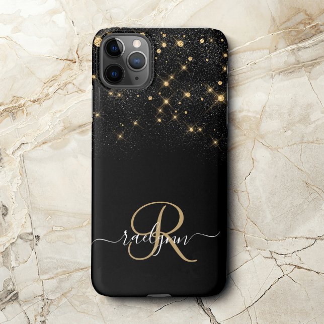 Glam Gold Glitter Diamond Sparkle Elegant Monogram iPhone Case (Creator Uploaded)