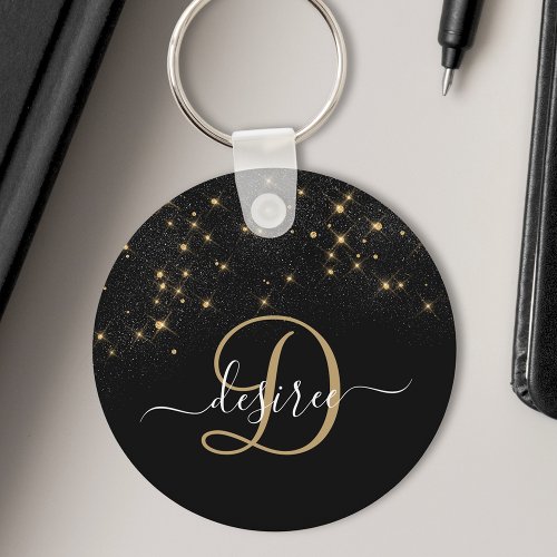 Glam Gold Glitter Diamond Sparkle Elegant Monogram Keychain