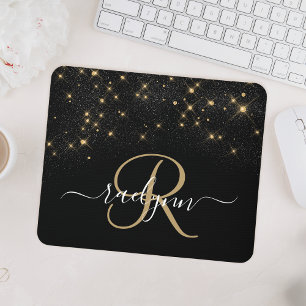 Glam Gold Glitter Diamond Sparkle Elegant Monogram Mouse Pad