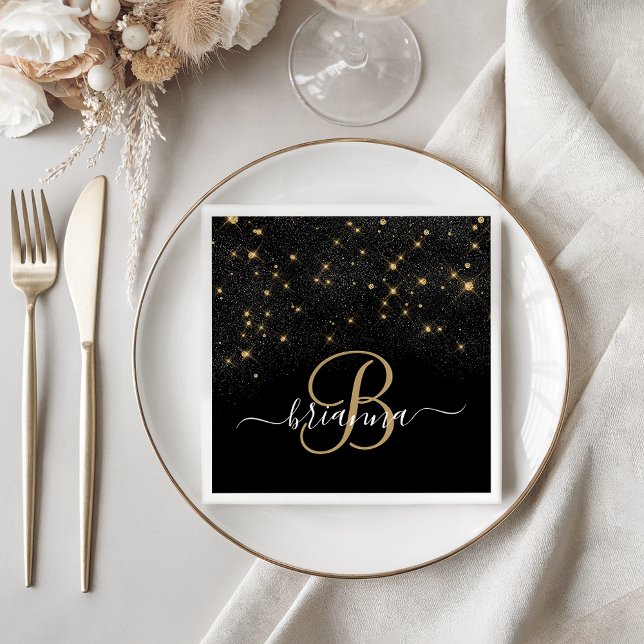 Glam Gold Glitter Diamond Sparkle Elegant Monogram Napkins (Creator Uploaded)