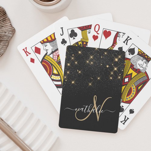 Glam Gold Glitter Diamond Sparkle Elegant Monogram Poker Cards