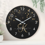 Glam Gold Glitter Diamond Sparkle Elegant Monogram Round Clock<br><div class="desc">Create your own personalized black and gold diamond sparkle clock with your custom monogram and name.</div>