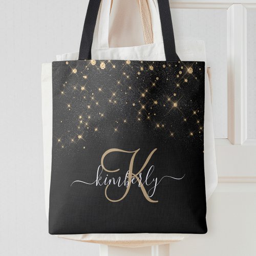 Glam Gold Glitter Diamond Sparkle Elegant Monogram Tote Bag