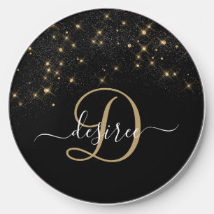 Glam Gold Glitter Diamond Sparkle Elegant Monogram Wireless Charger