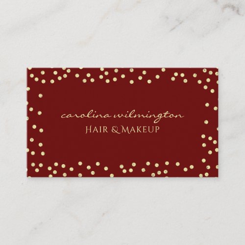 Glam Gold Glitter Dots Burgundy Red Business Card