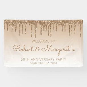 Glam Gold Glitter Drip 50th Anniversary Party Banner