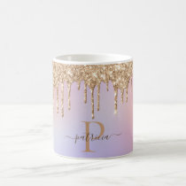 Glam Gold Glitter Drips Elegant Monogram  Coffee Mug