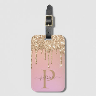 Glam Gold Glitter Drips Elegant Monogram Luggage Luggage Tag