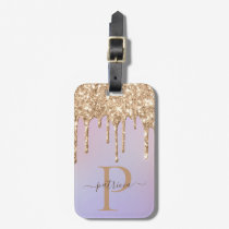 Glam Gold Glitter Drips Elegant Monogram Luggage T Luggage Tag