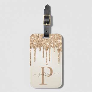 Glam Gold Glitter Drips Elegant Monogram Luggage Tag