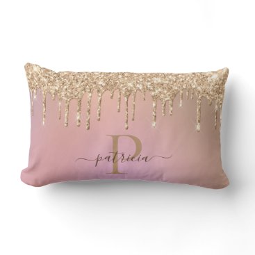 Glam Gold Glitter Drips Elegant Monogram  Lumbar P Lumbar Pillow
