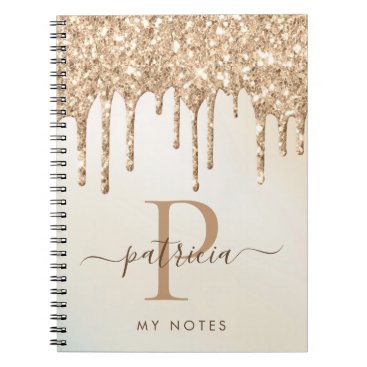 Glam Gold Glitter Drips Elegant Monogram Notebook