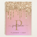 Glam Gold Glitter Drips Elegant Monogram Planner at Zazzle