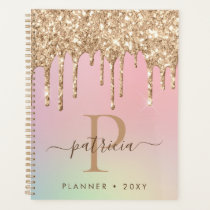 Glam Gold Glitter Drips Elegant Monogram Planner