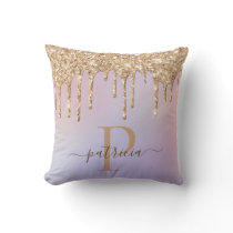 Glam Gold Glitter Drips Elegant Monogram  Throw Pi Throw Pillow
