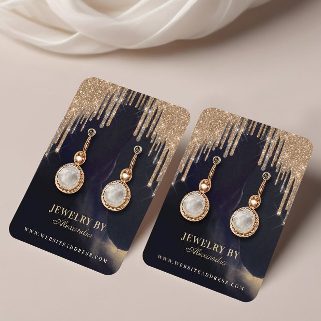 Glam Gold Glitter Drips Jewelry Earring Display Business Card (Glam Gold Glitter Drips Jewelry Earring Display Business Card)