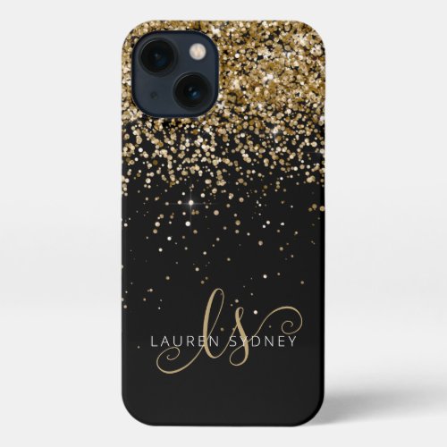 Glam Gold Glitter Elegant Monogram iPhone 13 Case