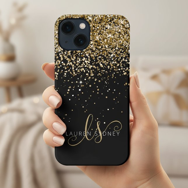 Glam Gold Glitter Elegant Monogram iPhone Case (Creator Uploaded)