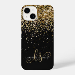 Glam Gold Glitter Elegant Monogram iPhone 14 Case