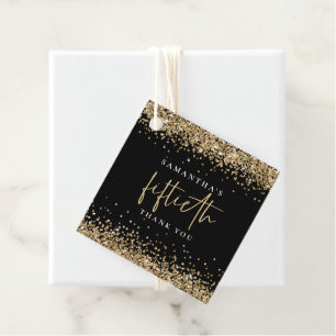 Glam Gold Glitter Fiftieth 50th Thank You Black Favor Tags