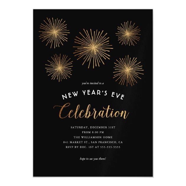 Glam Gold Glitter Fireworks New Year's Eve Party Magnetic Invitation