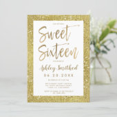 Glam gold glitter foil blush pink sweet sixteen invitation (Standing Front)