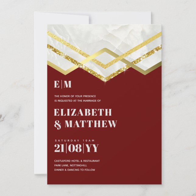 Glam Gold Glitter Girly Wedding Invite Deco Design (Front)