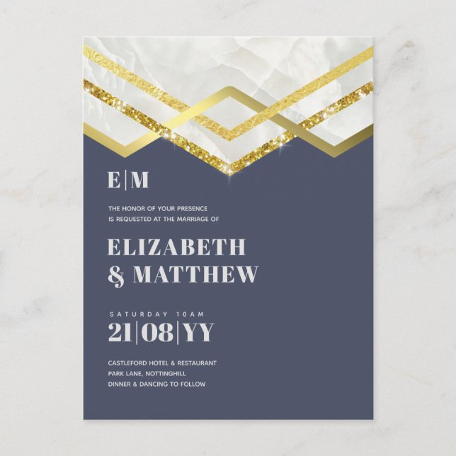 Glam Gold Glitter Girly Wedding Invite Deco Design (Front)
