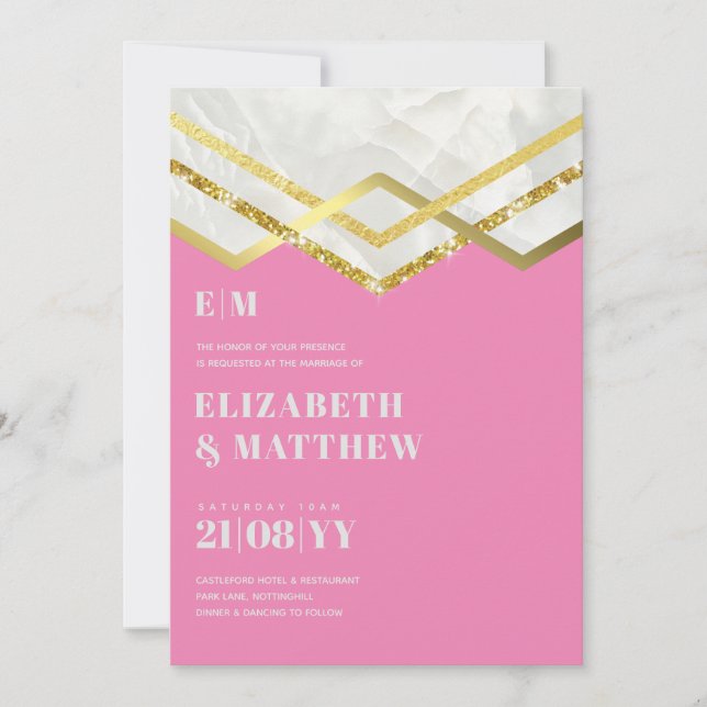 Glam Gold Glitter Girly Wedding Invite Deco Design (Front)