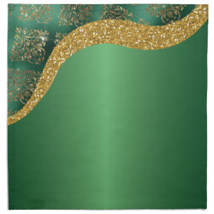 Glam Gold Glitter Green Metallic Festive Dinner Cloth Napkin