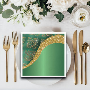 Glam Gold Glitter Green Metallic Wedding Napkins
